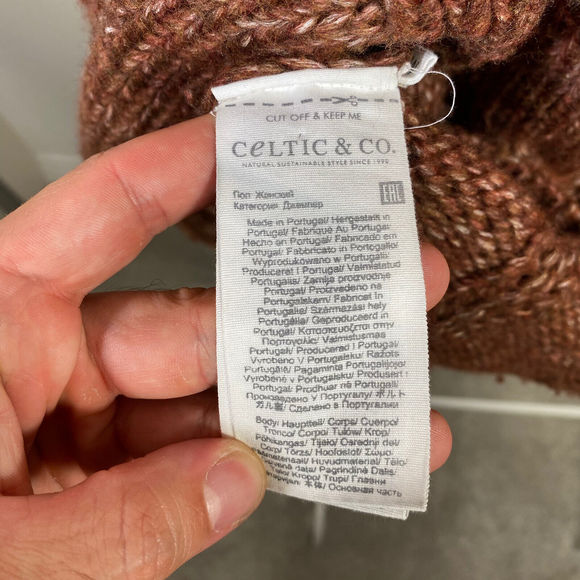 Celtic & Co Cable Knit Crewneck Jumper Chunky Aran 100% Merino Wool Brown Medium - Picture 11 of 12